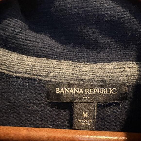 Banana Republic Sweater Men Medium Navy Fair Isle Shawl Collar Wool Blend Knit - Picture 2 of 9